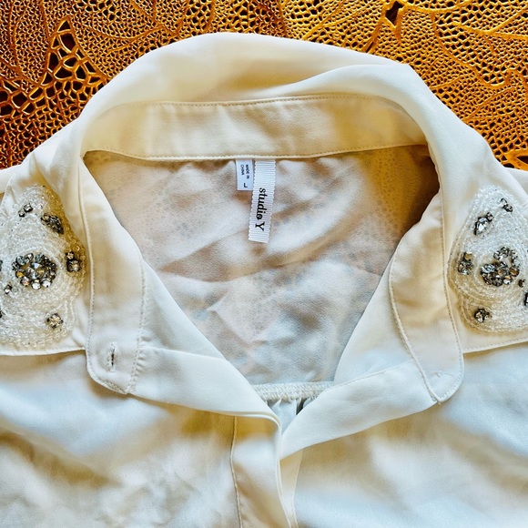 Studio Y Rhinestone Collared Blouse - Size L - Picture 3 of 5